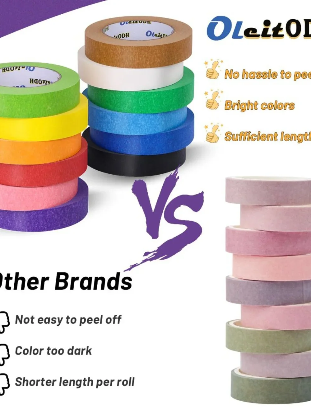 Oleitodh 12 Rolls Colored Masking Tape-1/2 inch x 1080 Ft Painters Tape, Rainbow